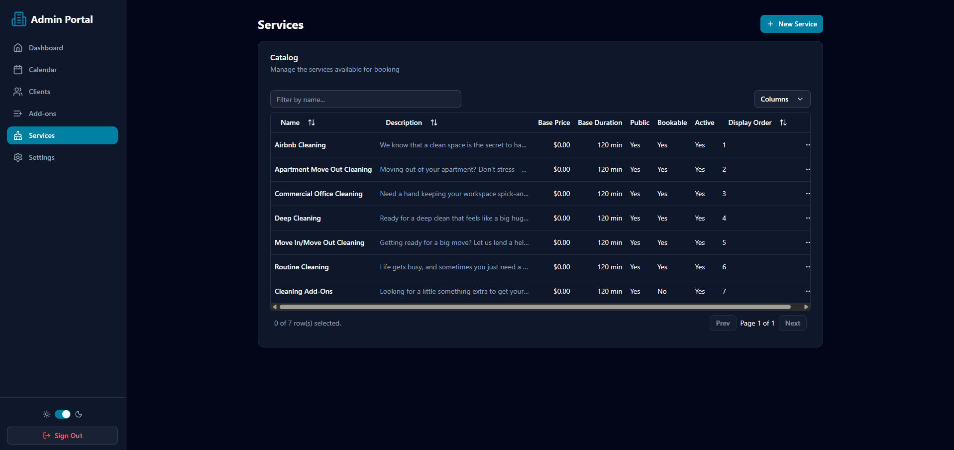 Admin Services Management